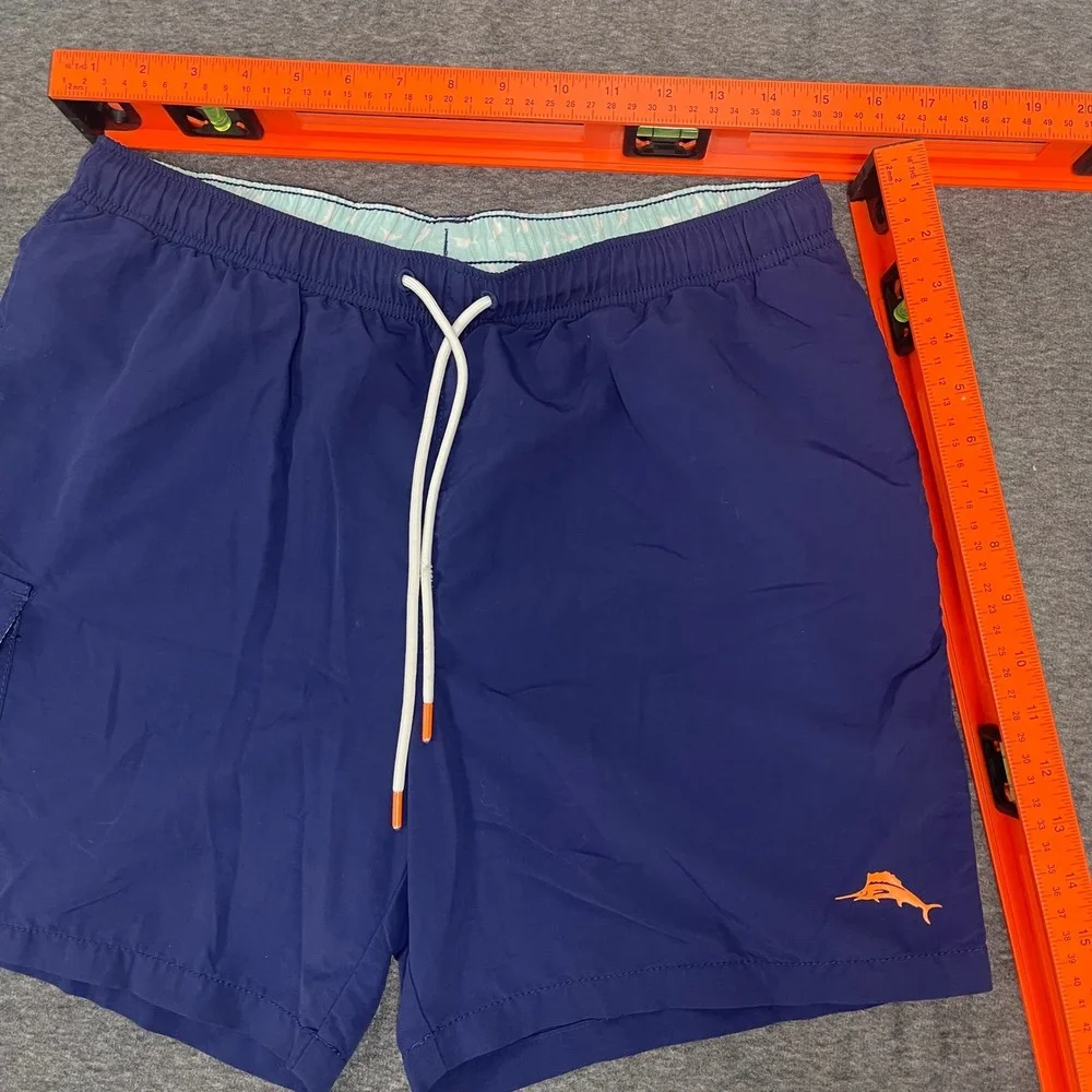 Tommy Bahama Swim Trunks Mens Medium Blue Orange Marlin Logo Cargo Pocket‎